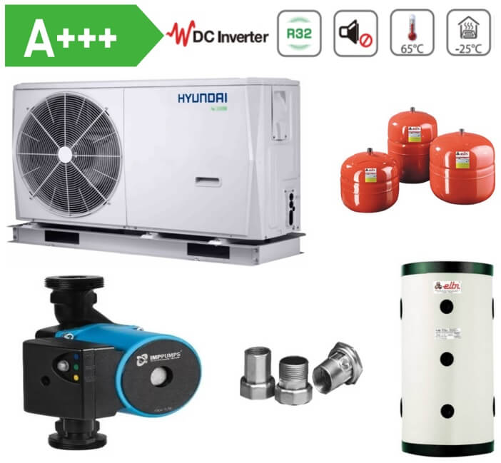 Pachet Complet Pompa de caldura aer-apa R32 monobloc Hyundai HYHC-V10W/D2N8-B, 10 kW, monofazata, cu booster electric 3 kW, clasa energetica A+++
