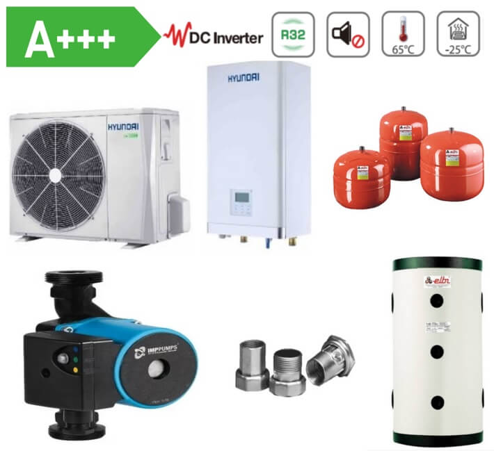 Pachet Complet Pompa de caldura aer-apa R32 split HYUNDAI HYHA-V12W/D2N8-B, 12 kW, monofazata, cu booster electric 3 kW, clasa energetica A+++