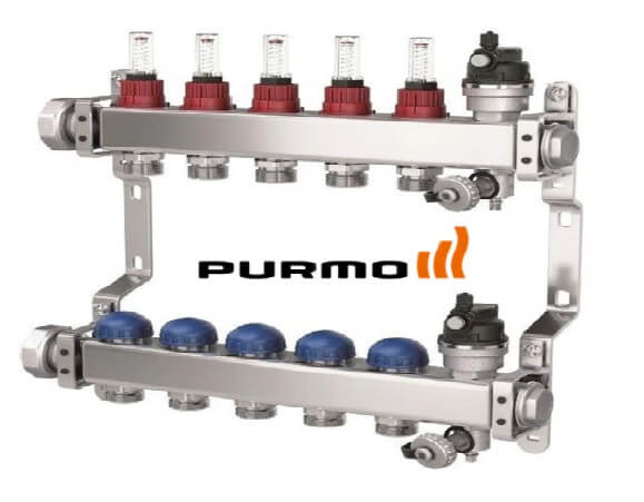 Distribuitor/colector Purmo Premium Line, robinet termostat + distribuitor, 10 circuite