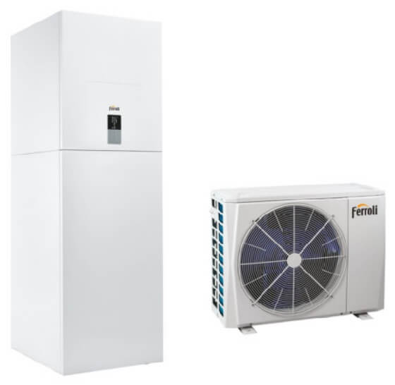 Pompa de caldura aer-apa reversibila split cu boiler integrat de 240 litri Ferroli OMNIA ST 3.2 HI3 12 kW, monofazata, cu sistem electric integrat de 3 kW