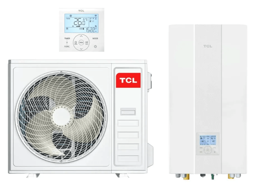 Pompa de caldura split TCL Tri-thermal R32 14kW A+++, incalzire, racire si apa calda menajera, cu incalzitor electric 3kW, 3 Zone control, WiFi, protectie inghet in 3 etape, monofazata SMKLd-16D/3HBp-A / THF-14D/HBpO-A