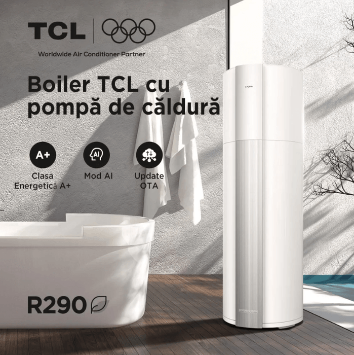 Boiler cu pompa de caldura TCL R290, Capacitate 200 Litri, A+, Tehnologie AI, WiFi