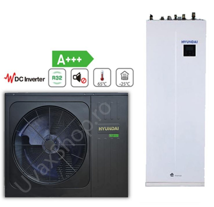 Pompa de caldura aer-apa cu boiler incorporat de 240 litri HYUNDAI HYHA-V16W/D2N8/HYHB, rezistenta back-up 3 kW, trifazata - 16 kW