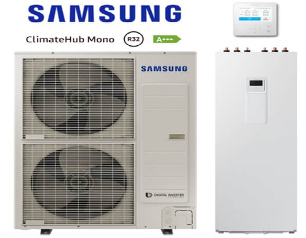 Pompa de caldura SAMSUNG 12KW monobloc - monofazat, R32 "All in One" ClimateHub (cu boiler incorporat 200L) - COMPLET ECHIPATA