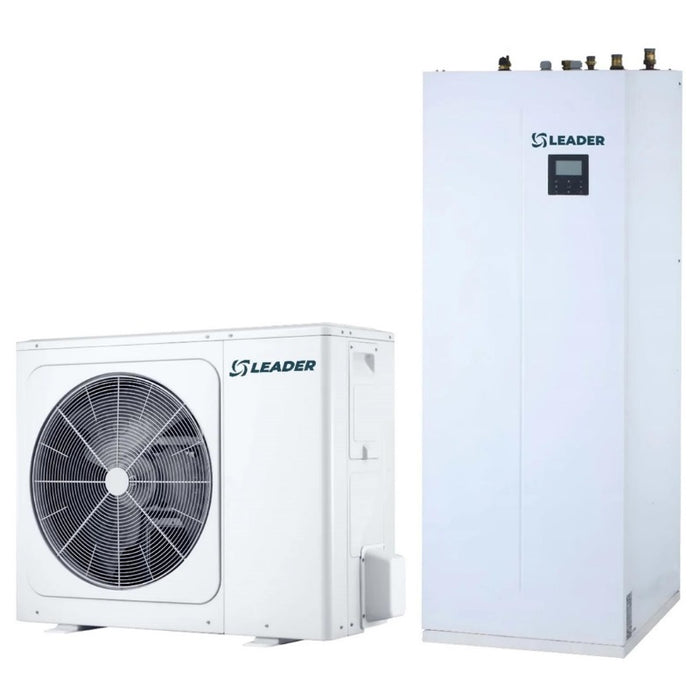 Pompa de caldura aer-apa split cu boiler incorporat de 240 litri Leader LDR-UE-S-12T/LDR-UI-SB240-12-16, 12 kW, trifazata, Clasa A+++